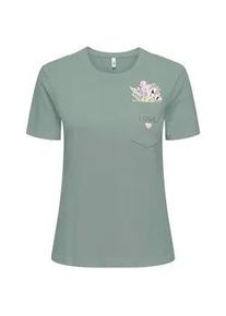 Kurzarmshirt Only "ONLPOLLY LIFE REG S/S POCKET TOP BOX JRS", Damen, Gr. XS, jadeite print:flowers, Jersey, Obermaterial: 100% Baumwolle, bedruckt, regular fit normal, Rundhals, Shirts, Baumwolle, regular fit, Rundhals