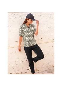 Poloshirt Inspirationen "Poloshirt", Damen, Gr. 38, champagner, schwarz, bedruckt, 95% Viskose, 5% Elasthan, bedruckt, gemustert, mehrfarbig, V-Ausschnitt, Shirts