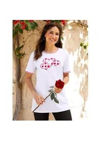 Longshirt Classic Basics "Longshirt", Damen, Gr. 42, wei&szlig;, rot, 100% Baumwolle, gemustert, kariert, mehrfarbig, Rundhals, Shirts Longshirt