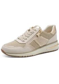 Keilsneaker Marco Tozzi, Damen, Gr. 40, creme kombiniert, Lederimitat, Textil, gl&auml;nzend, kontrastfarbene Details, Schuhe, Freizeitschuh, Halbschuh, Schn&uuml;rer, praktischer Au&szlig;enrei&szlig;verschluss