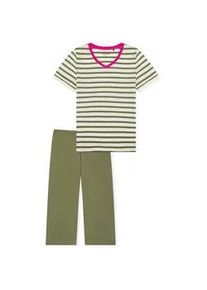 Schlafanzug Schiesser "Pyjama", Damen, Gr. M, bunt (gr&uuml;n, wei&szlig;), Obermaterial: 100% Baumwolle CO., Homewear-Sets Schlafanzug