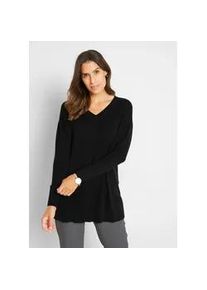 Longpullover bonprix "Long-Pullover", Damen, Gr. 52/54 (XXL), schwarz, Obermaterial: 70% Baumwolle, 30% Polyamid, loose fit, V-Ausschnitt, Pullover Longpullover, aus Baumwolle und Polyamid, mit V-Ausschnitt, mit Seitenschlitzen
