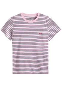 Levi's T-Shirt LEVI'S "PERFECT TEE", Damen, Gr. M (38), coriander stripe fragrant lila, Single Jersey, Obermaterial: 100% Baumwolle, gestreift, figurbetont normal, Rundhals, Shirts T-Shirt, mit kleiner Logo-Stickerei