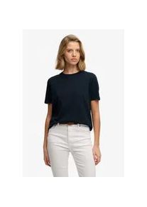 T-Shirt Superdry "Essential Logo Emb Tee", Damen, Gr. M, eclipse navy, Single Jersey, Obermaterial: 100% Baumwolle, unifarben, normal, Rundhals, Shirts T-Shirt