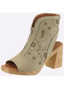 Sandalette Heine, Damen, Gr. 40, khaki, Leder, Rindsleder, Veloursleder, Schuhe Sandalette