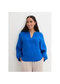 Shirtbluse bonprix "Oversize-Bluse aus Musselin", Damen, Gr. 44, blau (azurblau), Web, Obermaterial: 100% Baumwolle, unifarben, oversize normal, V-Ausschnitt, elastischer Bund, Blusen, Oversize-Passform, mit V-Ausschnitt, aus Baumwolle, 3/4-&Auml;rmeln