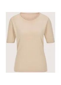Madeleine Mode Longpullover MADELEINE "Strickshirt Sommerpulli mit Rollkante", Damen, Gr. 40/42, beige (beige, melange), Obermaterial: 46% Modal CMD. 40% Polyacryl PAN. 14% Polyamid PA., Modern, schmal, Pullover Longpullover, schmale Rippenabschl&uuml;sse