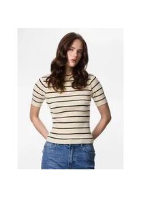Kurzarmpullover Pieces "PCMIRA SS O-NECK KNIT NOOS BC", Damen, Gr. S, birch stripes:schwarz narrow, Strick, Obermaterial: 50% Viskose, 28% Polyester, 22% Nylon, gestreift, normal, Rundhals, Pullover, Viskosemischung, Kurzarm