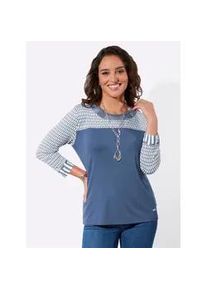 3/4-Arm-Shirt Casual Looks "3/4-Arm-Shirt", Damen, Gr. 44, jeansblau, ecru, bedruckt, 95% Viskose, 5% Elasthan, gemustert, mehrfarbig, Rundhals, Shirts 3/4-Arm-Shirt