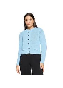 Strickjacke Betty Barclay "Damen mit aufgesetzten Taschen", Damen, Gr. 38, powder blau, Strick, Obermaterial: 65% Polyacryl, 35% Polyamid, Basic, gerade normal, Rundhals, Strickjacken Strickjacke