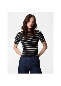 Kurzarmpullover Pieces "PCMIRA SS O-NECK KNIT NOOS BC", Damen, Gr. S, schwarz stripes:birch narrow, Strick, Obermaterial: 50% Viskose, 28% Polyester, 22% Nylon, gestreift, normal, Rundhals, Pullover, Viskosemischung, Kurzarm