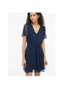 Minikleid Vila "VIFALIA V-NECK S/S SHORT DRESS- NOOS", Damen, Gr. 44, N-Gr, navy blazer, Web, Obermaterial: 100% Polyester, unifarben, regular fit kurz, V-Ausschnitt, Kleider Minikleid, Sommerkleid