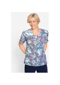 Rundhalsshirt Lady "Shirt", Damen, Gr. 52, blau (ecru, marine, bedruckt), 95% Polyester, 5% Elasthan, gebl&uuml;mt, gemustert, Rundhals, Shirts Rundhalsshirt