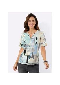 T-Shirt Inspirationen "Kurzarm-Shirt", Damen, Gr. 50, bleu, sand, gemustert, 50% Baumwolle, 50% Modal, bedruckt, gemustert, mehrfarbig, V-Ausschnitt, Shirts T-Shirt