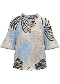 Plisseebluse s.Oliver BLACK LABEL, Damen, Gr. 42, ecru aop, Obermaterial: 100% Polyester, bedruckt, h&uuml;ftlang, Rundhals, Blusen, leicht ausgestellte 3/4-&Auml;rmel, mit Schleife am Ausschnitt