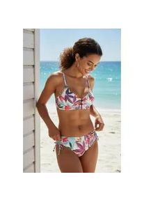 Triangel-Bikini-Top Lascana "Imani", Damen, Gr. 44, Cup C/D, blau (creme print), Recycling-Polyamid, bedruckt, Bikini-Oberteile, mit modischem Bl&auml;tterdruck