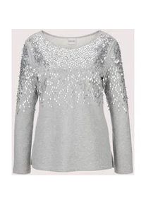 Madeleine Mode Langarmshirt MADELEINE "Sweatshirt Glitzeroberteil mit funkelnden Details", Damen, Gr. 36, silber (graumelange, silberfarben), Obermaterial: 60% Polyester PES. 24% Viskose CV. 16% metallisierte Fasern MTF., Modern, normal, Shirts Langarmshirt, Glanzeffekte durch Pailletten