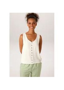 Blusentop Aniston CASUAL, Damen, Gr. 46, wollwei&szlig;, Web, Obermaterial: 100% Polyester, Leinenoptik, unifarben, l&auml;ssig geschnitten h&uuml;ftlang, V-Ausschnitt, Blusen Blusentop, in Leinen-Optik - NEUE KOLLEKTION