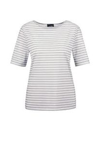 Kurzarmshirt GOLDNER "Stilvolles Streifenshirt f&uuml;r Damen", Damen, Gr. 48, wei&szlig; (grau, wei&szlig;, geringelt), Obermaterial: 92% Viskose CV. 8% Elasthan EL., gerade, Gerade, Shirts, Blende