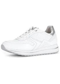 Keilsneaker Gabor "DAVOS", Damen, Gr. 38, wei&szlig;, silberfarben, Glattleder, Schuhe, Freizeitschuh, Halbschuh, Schn&uuml;rschh mit Flechtmuster, H-Weite