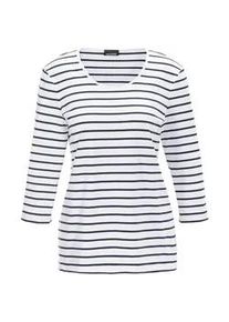 3/4-Arm-Shirt GOLDNER "Kurzgr&ouml;&szlig;e Buntgewirktes Ringelshirt", Damen, Gr. 24, wei&szlig; (wei&szlig;, marine, geringelt), Obermaterial: 95% Baumwolle CO. 5% Elasthan EL., normal, Tubular, Shirts 3/4-Arm-Shirt, Garngef&auml;rbte und dadurch farbbest&auml;ndige Ringel