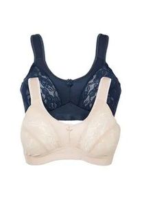 Entlastungs-BH bonprix, Damen, Gr. 80, Cup D, blau (dunkelblau, sandbeige), Obermaterial: 84% Polyamid, 16% Elasthan. Futter: 100% Polyamid. Spitze: 100% Polyamid, unifarben, BHs Entlastungs-BH, mit gepolsterten Tr&auml;gern, ohne B&uuml;gel, mit Haken & &Ouml;sen Verschluss
