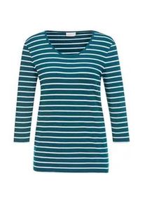 3/4-Arm-Shirt GOLDNER "Kurzgr&ouml;&szlig;e Buntgewirktes Ringelshirt", Damen, Gr. 23, gr&uuml;n (dunkelpetrol, wei&szlig;, geringelt), Obermaterial: 95% Baumwolle CO. 5% Elasthan EL., normal, Tubular, Shirts 3/4-Arm-Shirt, Garngef&auml;rbte und dadurch farbbest&auml;ndige Ringel