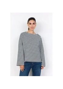 Langarmshirt soyaconcept "SC-BRI 1", Damen, Gr. M, navy combi, Jersey, Obermaterial: 100% Baumwolle, geringelt, gestreift, relaxed fit h&uuml;ftbedeckend, U-Boot-Ausschnitt, Trompeten&auml;rmel, Shirts Langarmshirt