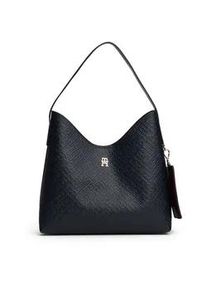 Schultertasche Tommy Hilfiger "TH ICON SHOULDER BAG MONO", Damen, Gr. B/H/T: 27,5cm x 26cm x 11,5cm, dunkelblau, Lederimitat, Taschen Schultertasche, Damen Tragetasche, Shopper mit TH-Label