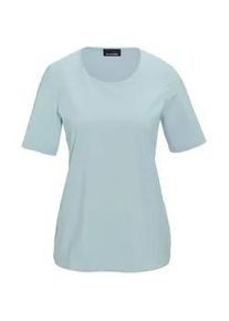 Langarm-Poloshirt GOLDNER "Gepflegtes Shirt in formstabiler Ware", Damen, Gr. 50, blau (bleu), Obermaterial: 82% Polyester PES. 18% Elasthan EL., Shirts, Ohne