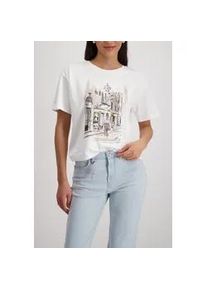 T-Shirt monari "Shirt City", Damen, Gr. 46, past gelb, Web, Obermaterial: 100% Baumwolle, unifarben, regular fit taillenbedeckt, Rundhals, eingesetzt abgesteppte Kante, Shirts T-Shirt, Regular fit mit Print
