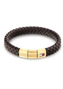 Lederarmband Tommy Hilfiger "ROUND BRAIDED BRACELET", braun, gelbgoldfarben, rot, blau, wei&szlig;, Armb&auml;nder, Herren, 19cm, Edelstahl Leder, Edelstahl, Leder, Lederarmband, Emaille