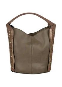 Henkeltasche Harpa "VIRGINIA", Damen, Gr. B/H/T: 8cm x 30cm x 39cm, braun, Kunstfaser, unifarben, Taschen, mit Multicolor-Nietenverzierung