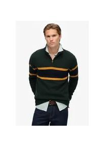 Strickpullover Superdry "Cotton Stripe Half Zip Knit", Herren, Gr. L, eagle gr&uuml;n, eclipse navy, Strick, Obermaterial: 100% Baumwolle, gemustert, normal, Rundhals, Rippb&uuml;ndchen, Pullover Strickpullover