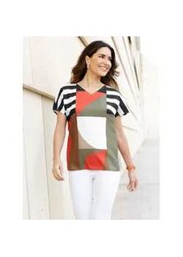 Schlupfbluse Classic Basics, Damen, Gr. 50, terra, schlamm, bedruckt, 100% Polyester, bedruckt, gemustert, mehrfarbig, V-Ausschnitt, Blusen Schlupfbluse