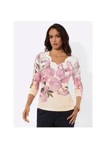 CR&Eacute;ATION L Print-Shirt CREATION L "Druck-Shirt", Damen, Gr. 38, ecru, orchidee, bedruckt, 95% Modal, 5% Elasthan, gemustert, mehrfarbig, V-Ausschnitt, Shirts