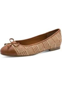 Ballerina Marco Tozzi, Damen, Gr. 39, cognac kombiniert, Lederimitat, Synthetik, kontrastfarbene Details, Schuhe Ballerina, Schlupfschuh, Businesschuh in veganer Verarbeitung