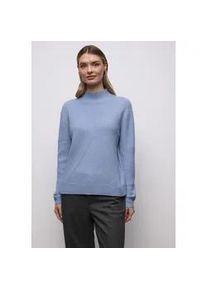 Stehkragenpullover Street One, Damen, Gr. 36, frosted blau meliert, Web, 37% Baumwolle, 34% Polyacryl, 26% Polyester, 3% Elasthan, unifarben, normal normal, hoch geschlossener Ausschnitt, Rippb&uuml;ndchen, Pullover Stehkragenpullover, mit Streifen-Struktur