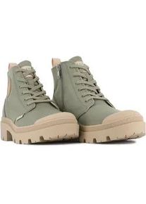 Schn&uuml;rstiefelette Palladium "PALLABASE TWILL", Damen, Gr. 40, vetiver, Textil, Schuhe Schn&uuml;rstiefelette, Schn&uuml;rstiefel, Schn&uuml;rboots aus Canvas mit Rei&szlig;verschluss