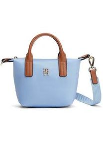 Tragetasche Tommy Hilfiger "POPETTE MICRO TOTE", Damen, Gr. B/H/T: 17,5cm x 14cm x 8cm, hellblau, Leder, Nylon, Taschen, Damen Schultertasche, Handtasche mit kontrastfarbigen Tragegriffen