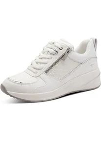 Keilsneaker Tamaris, Damen, Gr. 41, wei&szlig;, silberfarben, Lederimitat, unifarben mit Farbeinsatz, Schuhe, Schn&uuml;rschuh, Halbschuh, Freizeitschuh mit Au&szlig;enrei&szlig;verschluss