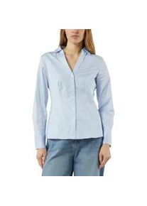 Hemdbluse comma, Damen, Gr. 46, blau, Web, Obermaterial: 71% Baumwolle, 26% Polyamid, 3% Elasthan, gestreift, tailliert h&uuml;ftbedeckend, V-Ausschnitt, 1-Knopf-Manschette, Blusen Hemdbluse, im Streifen-Design