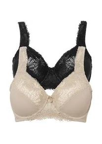 Minimizer-BH bonprix "Minimizer-BH mit gepolsterten Tr&auml;gern (2er Pack)", Damen, Gr. 75, Cup D, beige (kreidebeige, schwarz), Obermaterial: 80% Polyamid, 20% Elasthan. Futter: 100% Baumwolle. Spitze: 87% Polyamid, 13% Elasthan, BHs Minimizer-BH, Minimizer-Passform, mit gepolsterten Tr&auml;gern, mit edler Spitze
