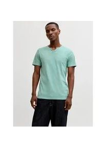 Jack & Jones T-Shirt JACK & JONES "JJESPLIT NECK TEE SS NOOS", Herren, Gr. XS, mineral blau, Jersey, Obermaterial: 100% Baumwolle, unifarben, regular fit taillenbedeckt, V-Ausschnitt, gerader Abschluss, Shirts T-Shirt, mit V-Ausschnitt