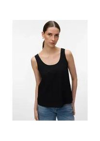 V&eacute;ro Moda Blusenshirt VERO MODA "VMMYMILO S/L TOP WVN GA", Damen, Gr. L, schwarz, Jersey, Obermaterial: 55% Viskose, 45% Leinen, unifarben, regular fit kurz, tiefer Rundhals, Shirts Blusenshirt