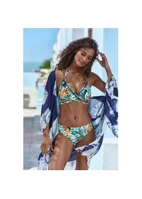 Triangel-Bikini-Top Sunseeker "Elife", Damen, Gr. 42, Cup C/D, blau, orange, Recycling-Polyamid, bedruckt, Bikini-Oberteile, Tropischer Print