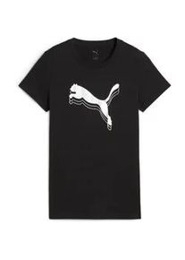 T-Shirt Puma "ESS METALLIC TEE", Damen, Gr. L, Puma schwarz, metallic silber, Jersey, Obermaterial: 100% Baumwolle, bedruckt, regular fit normal, Rundhals, Shirts T-Shirt, Regular Fit, sportlicher Stil, Rundhalsausschnitt, aus Baumwolle