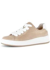Plateausneaker Gabor "FLORENZ", Damen, Gr. 43, sand, wei&szlig;, Nappaleder, Ziegenveloursleder, Schuhe Plateausneaker, Freizeitschuh, Halbschuh, Schn&uuml;rschuh, dezente Ziern&auml;hte, G-Weite