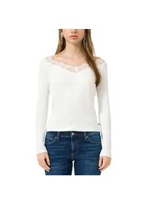 Langarmshirt QS, Damen, Gr. L (40), wei&szlig;, Feinripp, Obermaterial: 100% Baumwolle, unifarben, tailliert h&uuml;ftbedeckend, V-Ausschnitt, Shirts Langarmshirt, mit Spitzen-V-Ausschnitt