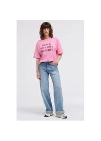 Rundhalsshirt SENSES.THE LABEL, Damen, Gr. XXL, rose pink, Single Jersey, Material: 100% Baumwolle, bedruckt, oversize normal, Rundhals, eingesetzt gerader Abschluss, Shirts Rundhalsshirt, aus Baumwolle